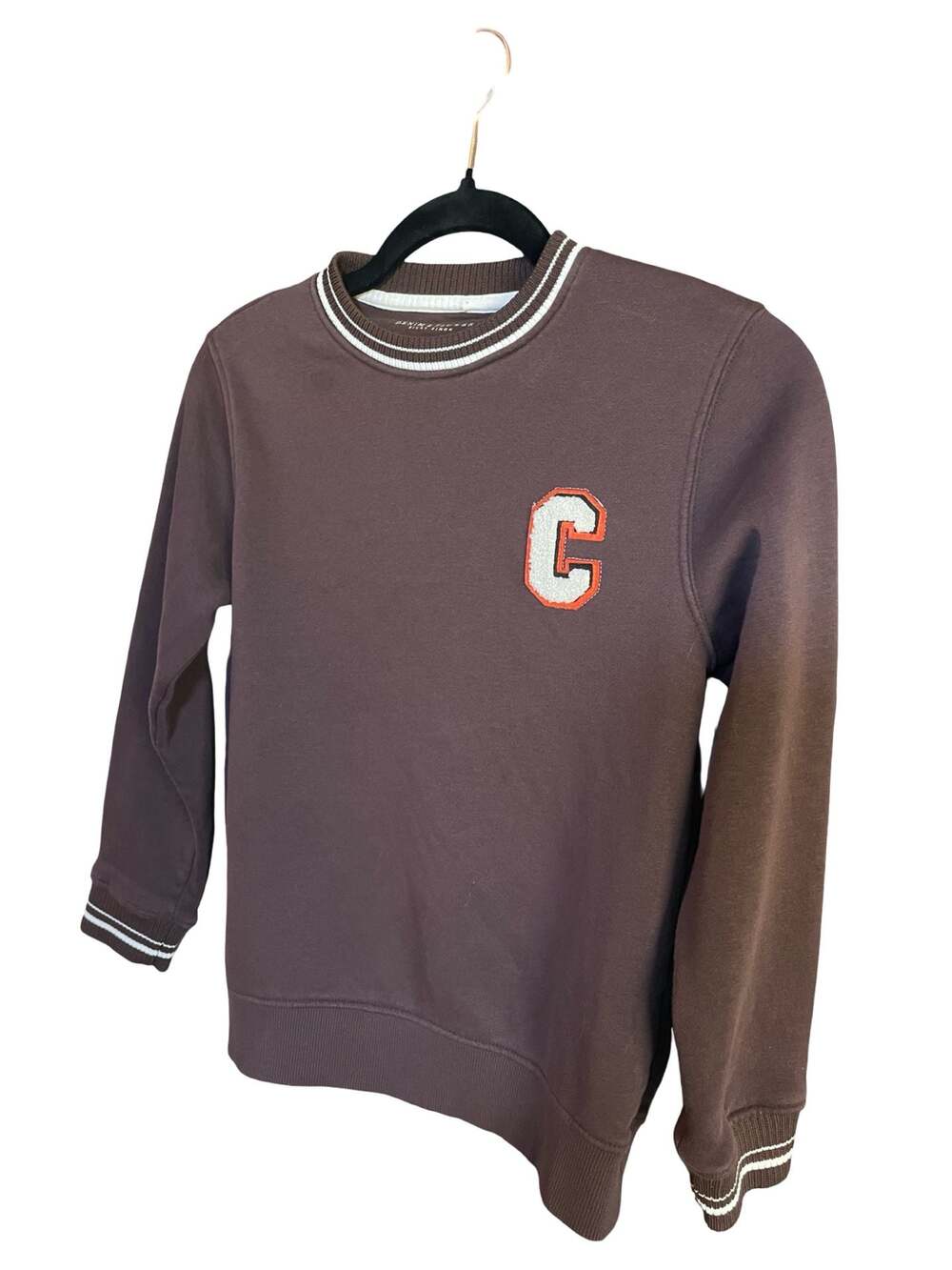 Denim & Flower Ricky Singh Brown Varsity Crewneck Sweatshirt with C Patch